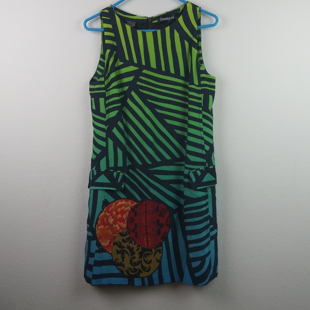 Desigual Multicolored Contrast Stripe Short Dress